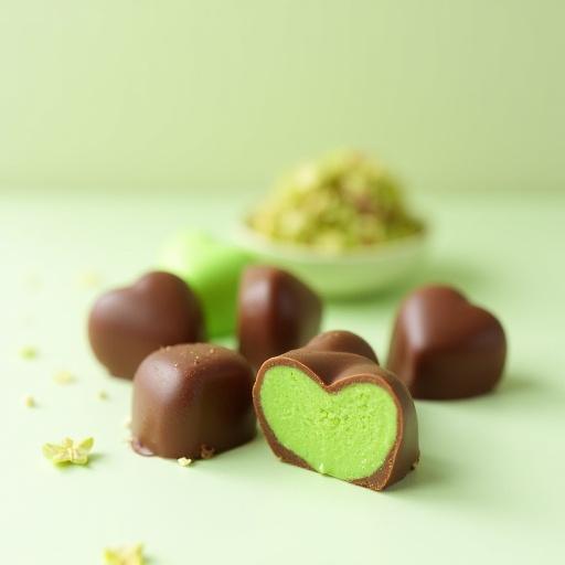 Pistazienmarzipanherzen mit Schokoladenüberzug